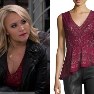BCBGMaxAzria Burgundy Lace Peplum Tank Top